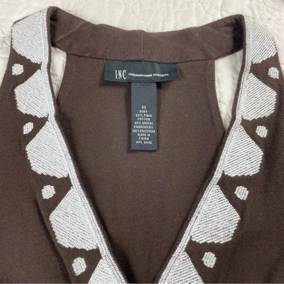 💖5/$25 Inc International Concept Brown Embroidered Tribal Detail Dress Size M - Picture 6 of 12